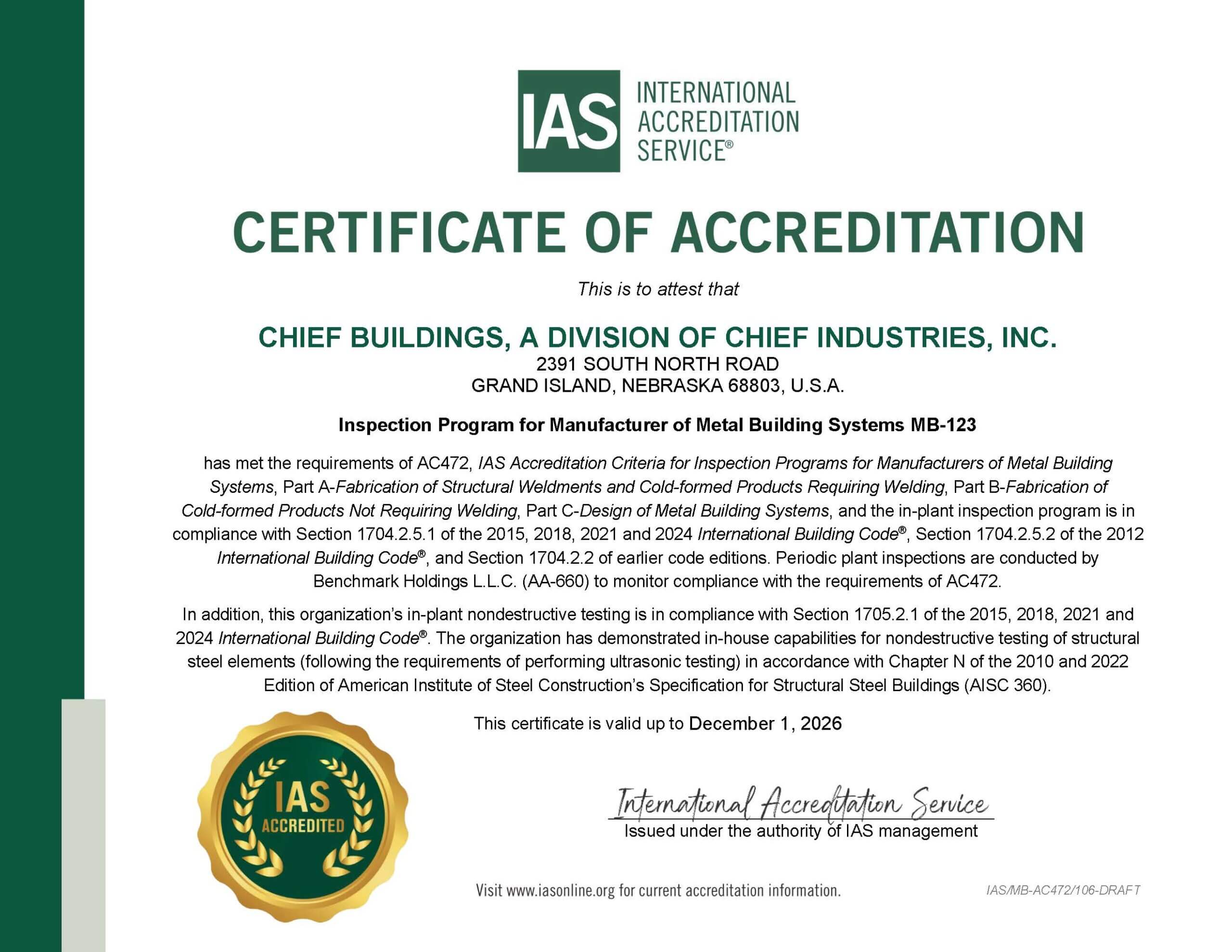 IAS Certificate Grand Island
